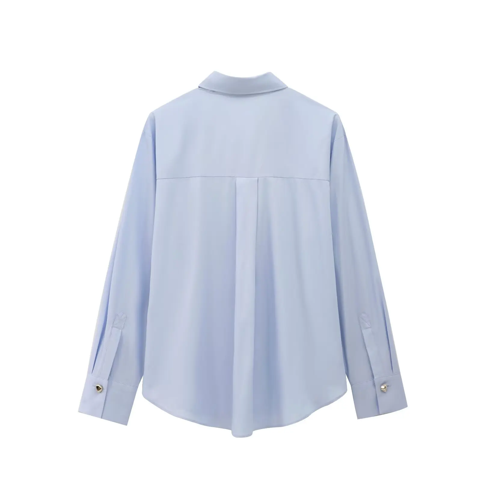 Jenny&Dave Minimalist Gold Button Light Blue Shirt Long Sleeved Top Poplin Shirt Women Fashion Office Ladies Blouse For Commutin