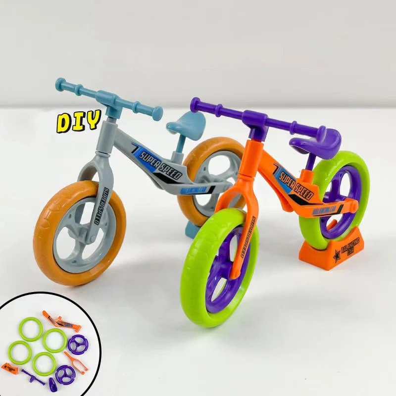 Cartoon Creative DIY Assembling Balance Bike Static Model Toys Fun Desktop Decoration Children's Puzzle Toys Boys Birthday Gift