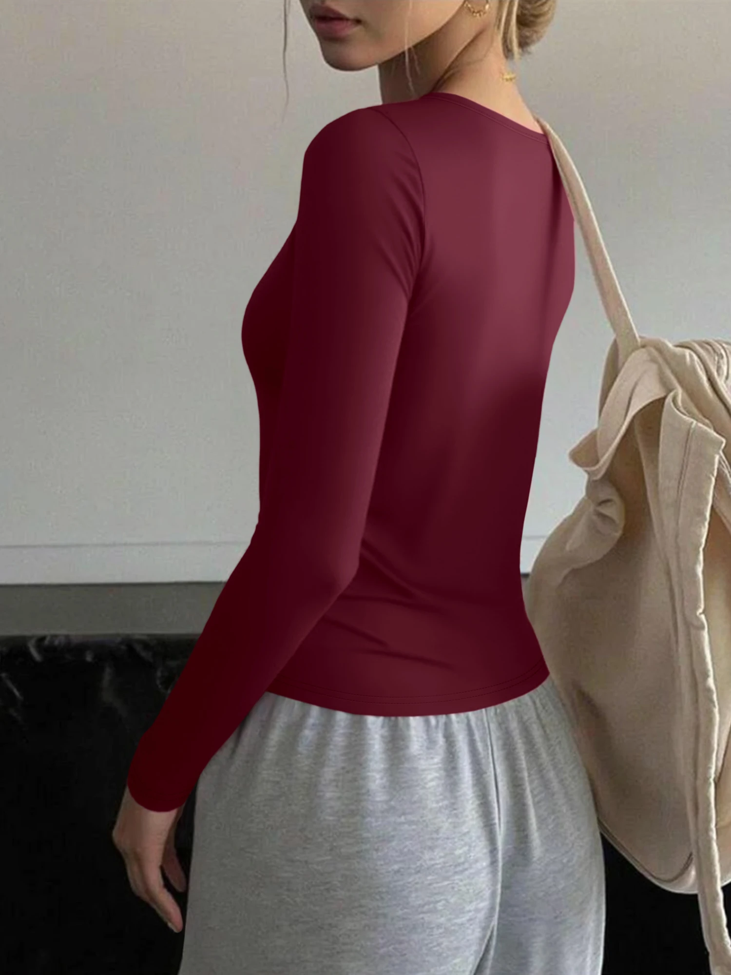 Go‑To Layering U‑Neck Long‑Sleeve Knit Top, Smooth Inner Shirt to Pair With Jackets & Outerwear