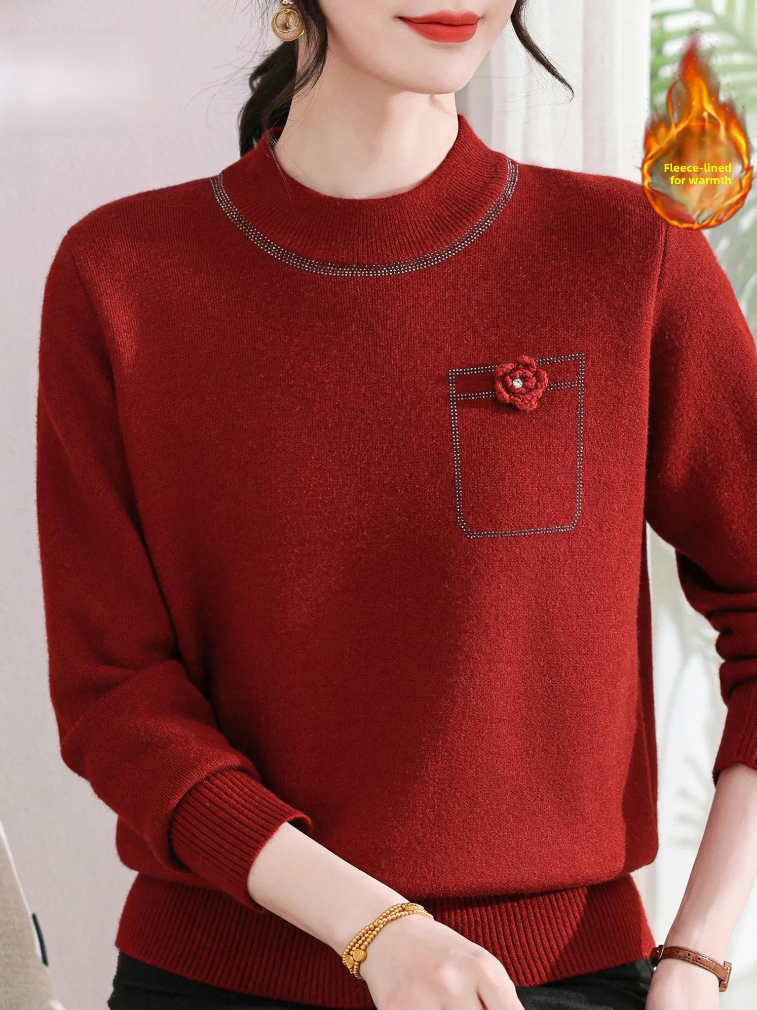 

Thiened Fce f-высокий воротник вязаный свитер Mom Sle зимний модный теплый женский свободный топ для похудения