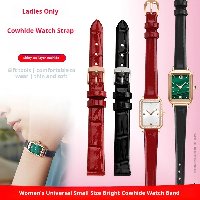 6mm 8mm 10mm 12mm 14mm 16mm jasny pasek do zegarka ze skóry bydlęcej Ultra-cienki damski mały rozmiar skórzany pasek fioletowo-czerwony biały pasek na rękę