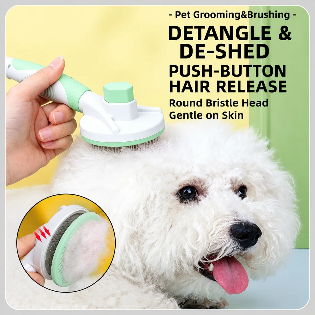 4Pcs Pet Grooming Kit Self Cleaning Slicker Brush Bath Glove Scissors Comb for Dogs Cats Deshedding Bath Massage Trimming Tool