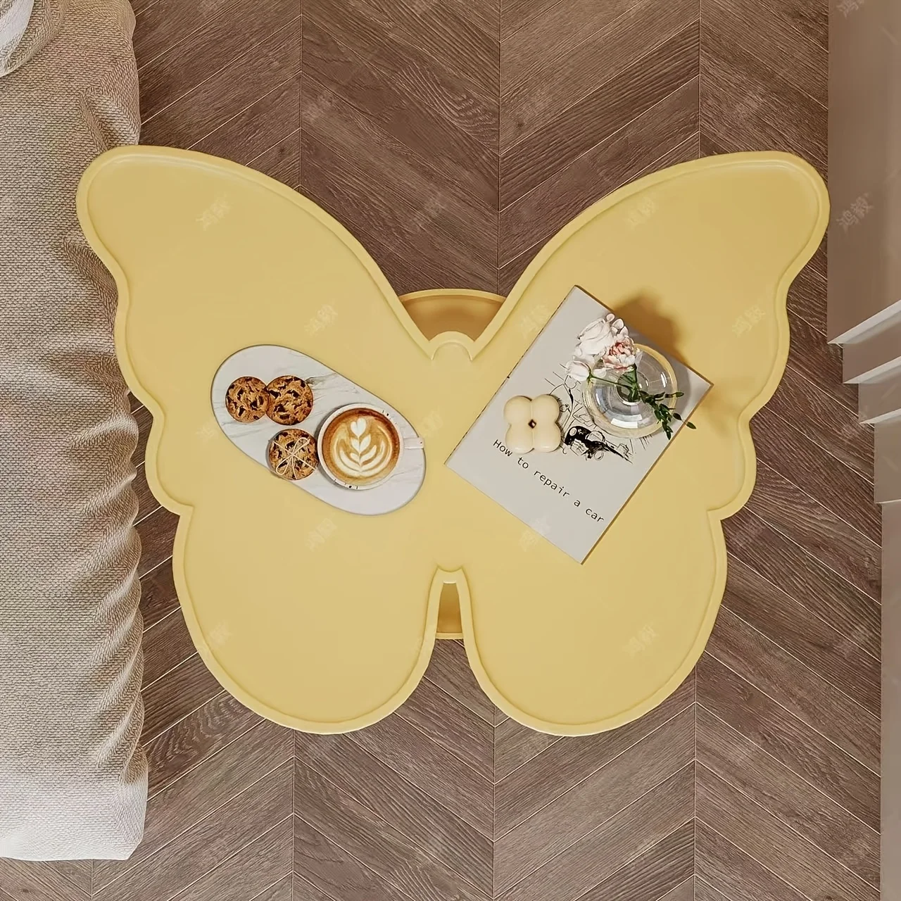 Butterfly Shaped 2-Tier Side Table, Double Storage Nightstand, Portable Assembly End Table, Curved Small Coffee Side Desk For Bedroom Living Room Balcony Garden Poolside image 7