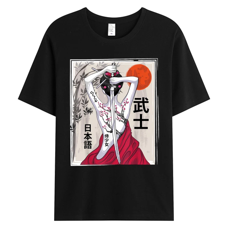 

Japanese Samurai Culture Scenery Vintage Sakura Cherry Men's Cotton Graphic 2025 Festival Discount T-shirt Male Clothes Slim Fit