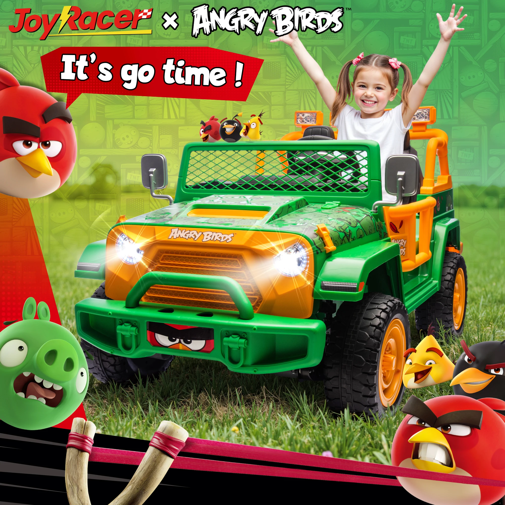 Angry Bird Power Car Wheels, 2 Seater 24V Electric 4x4 Ride on Toys for Big Kids w/Remote Control, 20" Seat, 3 Speeds 5MPH Max