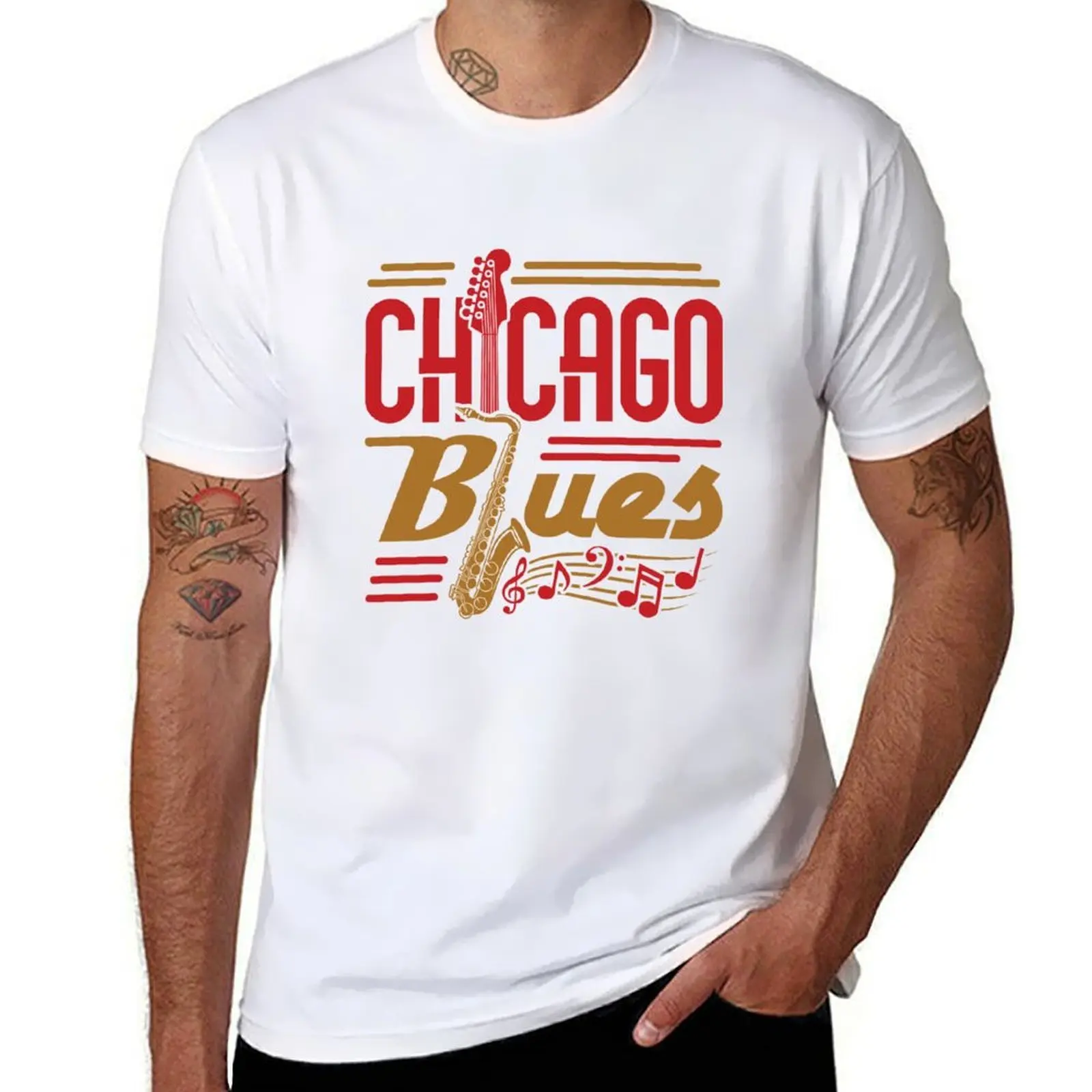 

Chicago Blues Music Musician T-Shirt cotton t shirt pack t shirts for man cotton T-Shirt