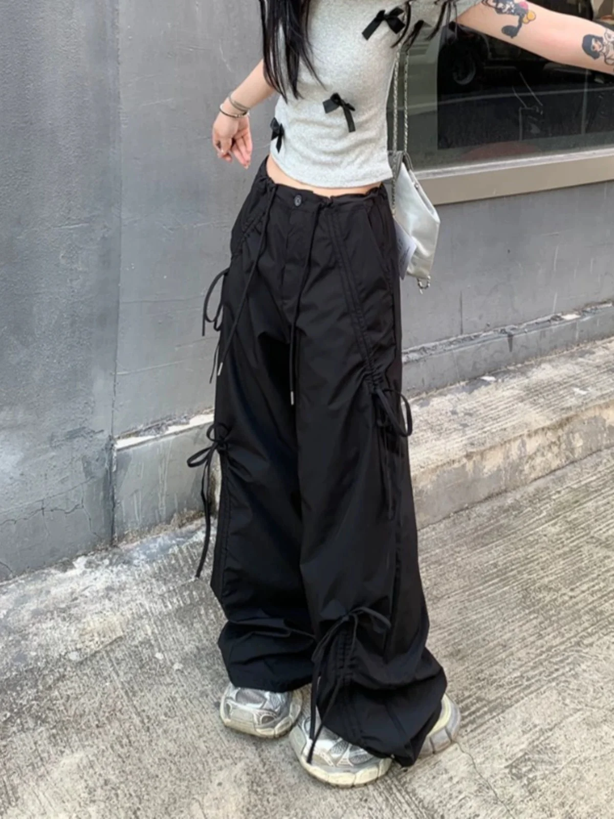 Women Oversize Y2k Cargo Pants Baggy Vintage Streetwear Harajuku Pink Bow Pants High Waist Wide Leg Trouser 2000s Trashy Clothes