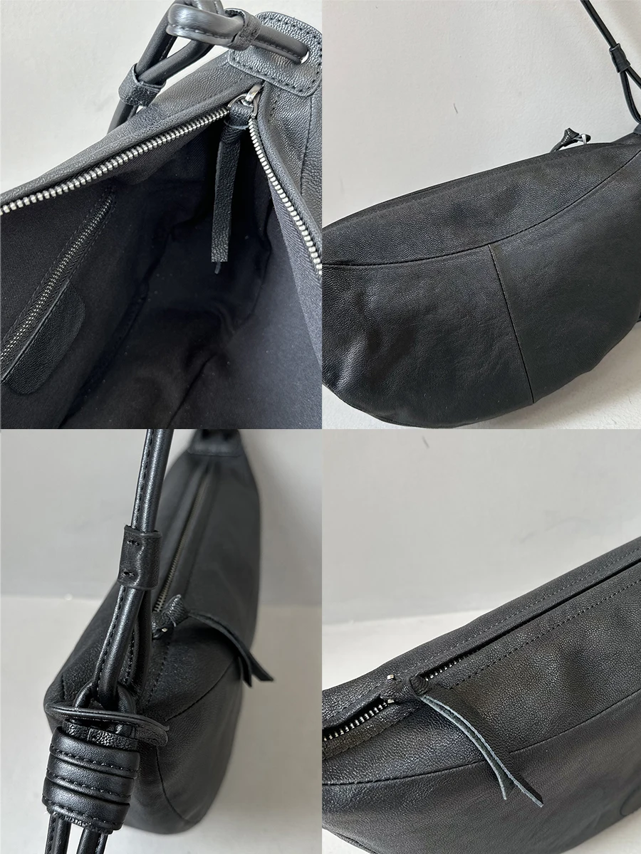 

Tanned Leather oulder Crossbody Bag Women's Sle European Faion Elements Zipper Closure Casual Pure Color Underarm Bag
