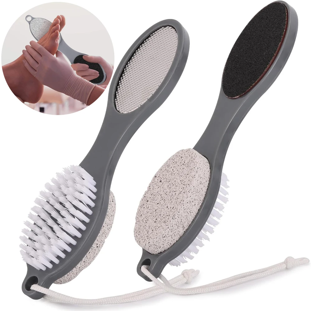 1pc 4 in 1 Pedicure Tool Foot Scrubber Brush Foot File Callus Remover with Foot Rasp Pumice Stone for Dry and Wet Foot Care Tool