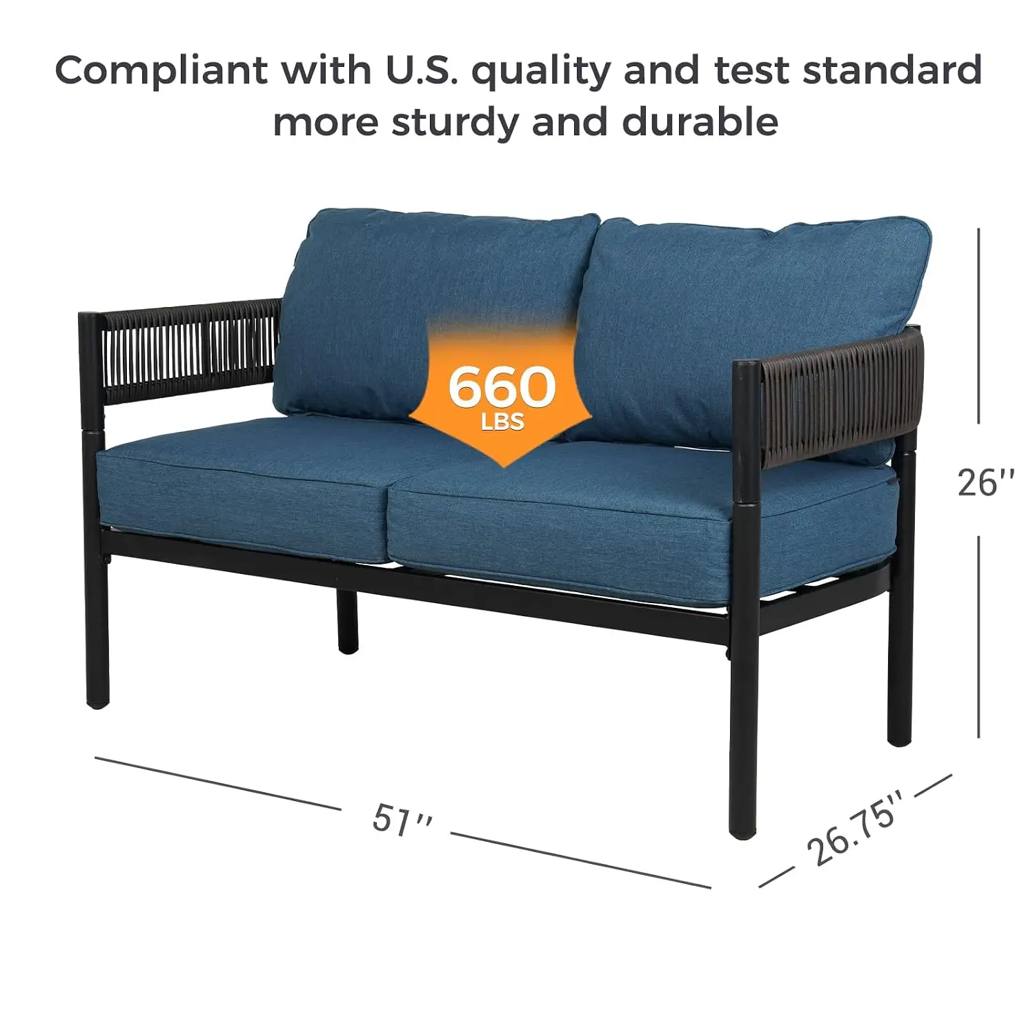 Outdoor Patio Loveseat 2-Seat Sofa Set, Peacock Blue, Customized