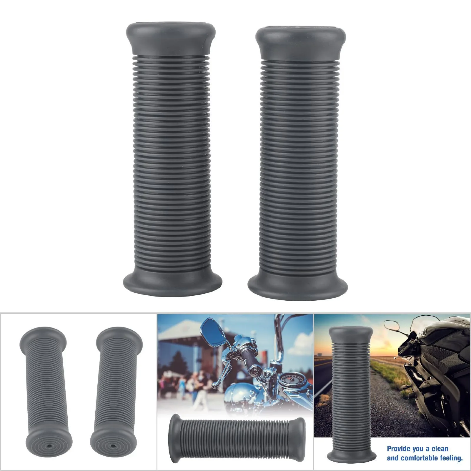 Pair Of 1inch 25mm/ 1.1inch 28mm Universal Motorcycle Vintage TPU Handle Handlebar Grip Black image 6