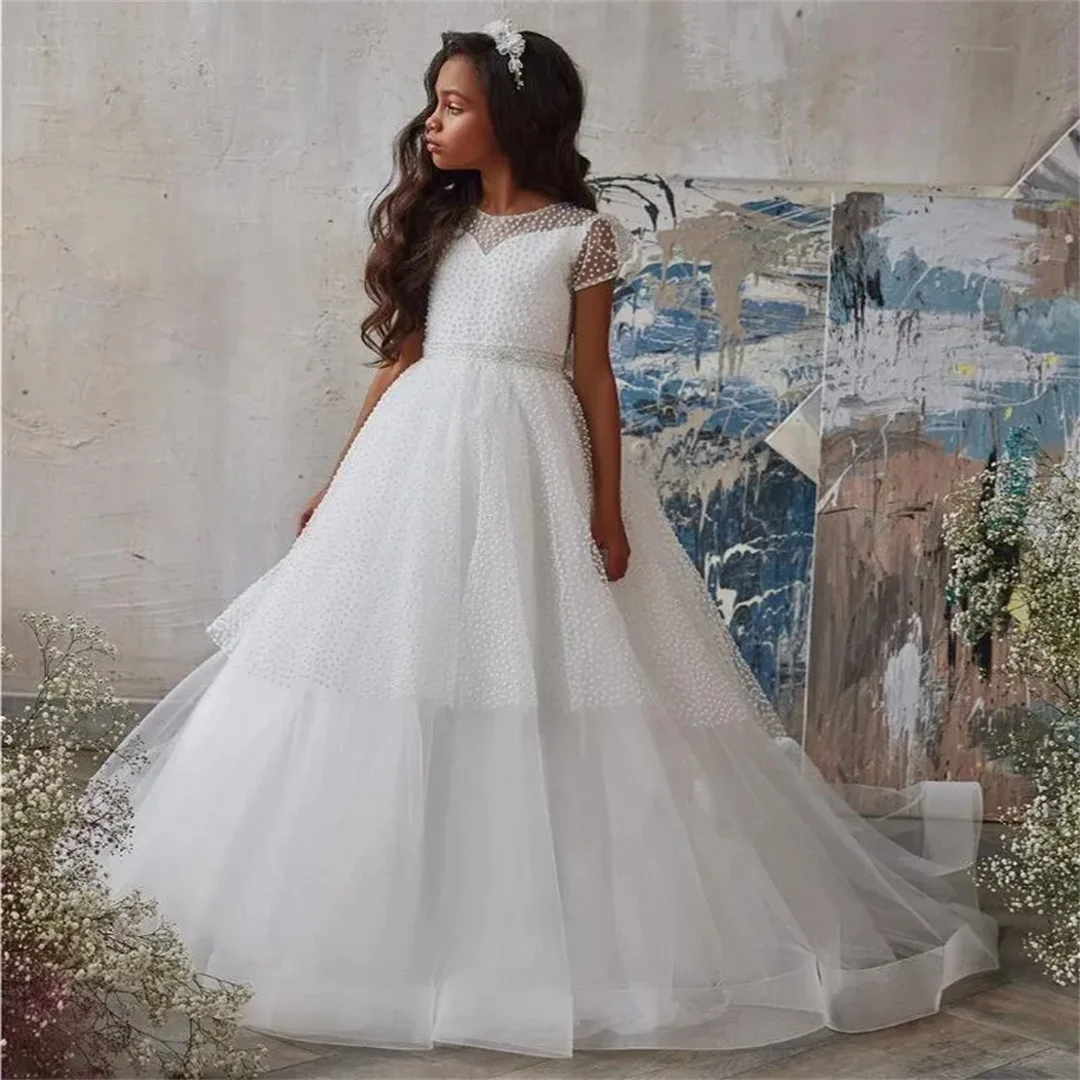 Customized Ivory White Stunning Flower Girl Dress Puffy A-Line Junior Birthday Party Gown Kid First Communion Dress Christe