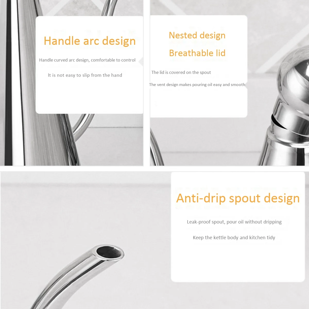 キッチン用オリーブオイルディスペンサー,ステンレス製オリーブオイル/酢ポット,オリーブオイルボトル,オリーブオイル缶,保存容器,350ml