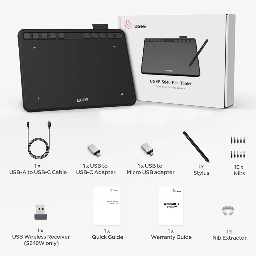 Ugee S640 Digital Graphic Drawing Tablet 6.3x4 Inch with 10 Shortcuts Compatible with Android PC Windows Mac OS for Design