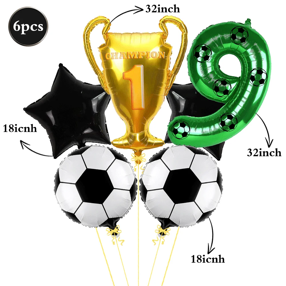 Soccer Balloons Gold Championship Trophy Balloon 32 Inch Green Foil DIY Number Balloons Kids Birthday Football Party Decorations - Image 6