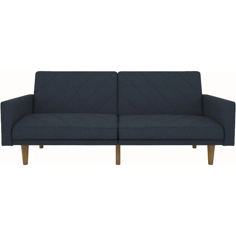 Paxson 79 Inch Futon Sofa Bed, Upholstered Couch Sleeper with Diagonal Tufting, Mid-Century Modern, Navy