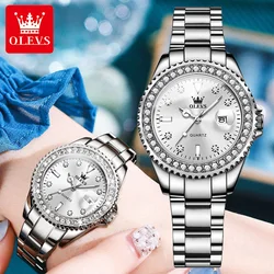 OLEVS Luxury Diamond Dial Quartz Watch for Women Fashion Elegant Ladies Watches Stainless Steel Waterproof Women's Wristwatch