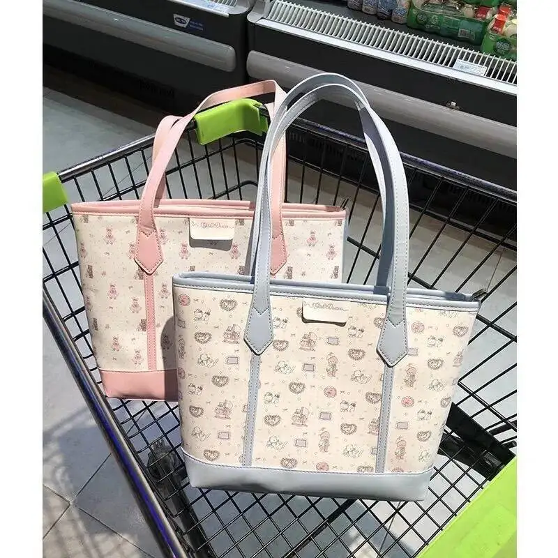 Bloom Haruku Aesthetic Print Handbag Women Versatile Large Capacity Shoulder Bags Wallet Female Retro Pink Tote Bag 2025