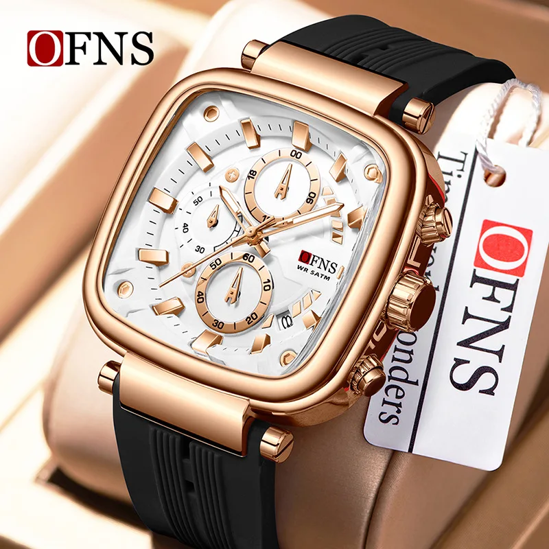 

OFNS новые 1208 модные квадратные спортивные часы мужские с большим циферблатом шестиконтактный кварцевый мульти-таймер светящиеся стрелки 5ATM водонепроницаемые молодежные часы