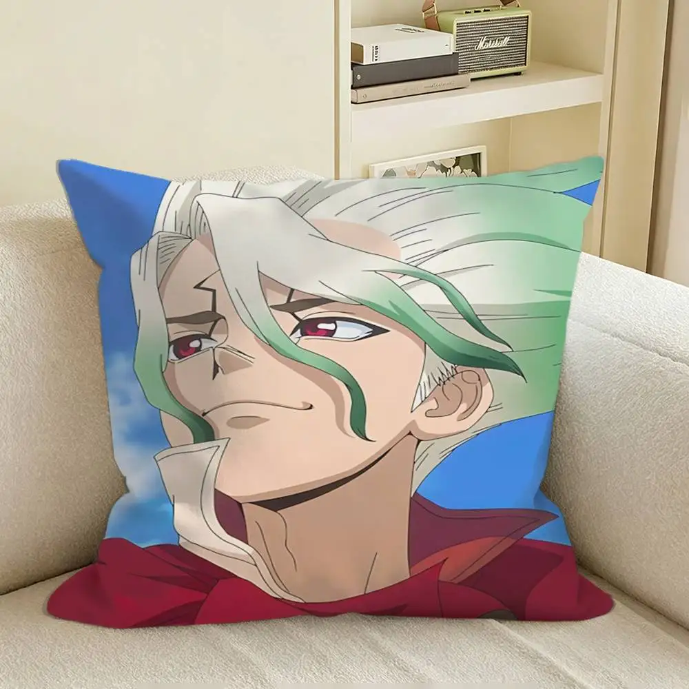 Dr. STONE Anime Senku Ishigami Square Sofa Pillow Cover Solid Color Living Room Home Decor Cushion Case