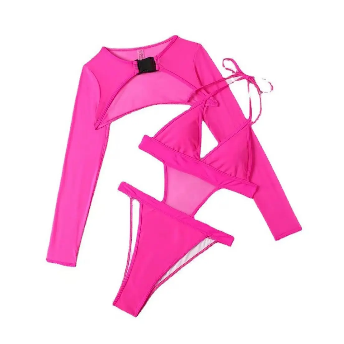 Traje de Rave para mujer, Body de neón con hebilla de malla, traje de bailarina de Gogo, conjunto de baile en Barra para club nocturno, Bikini de 2