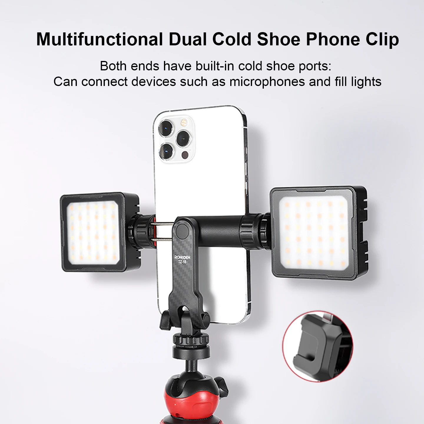 Ronkoen TZ-18 For Samsung iPhone Xiaomi Cellphone Universal 360° Mobile Phone Clip Holder for 1/4 Screw Tripod Mount Adapter