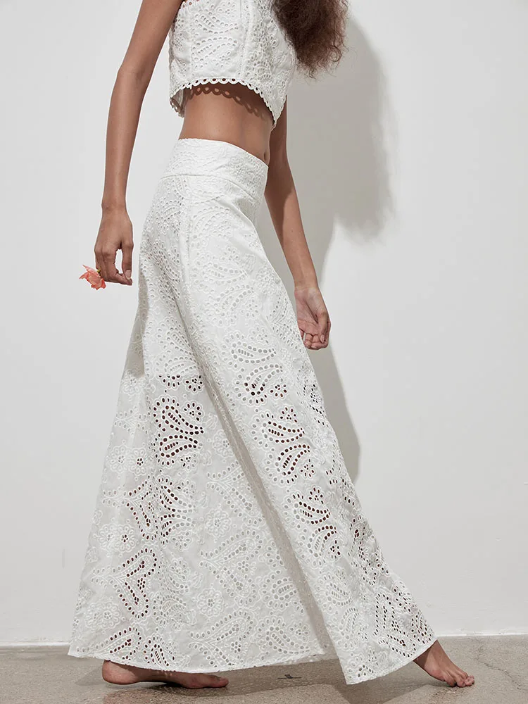 Sommer Strand Urlaub Einfarbig Lange Röcke Elegante Dame Freizeit Halbe Röcke Mode Spitze Aushöhlen Hohe Taille A-linie Röcke