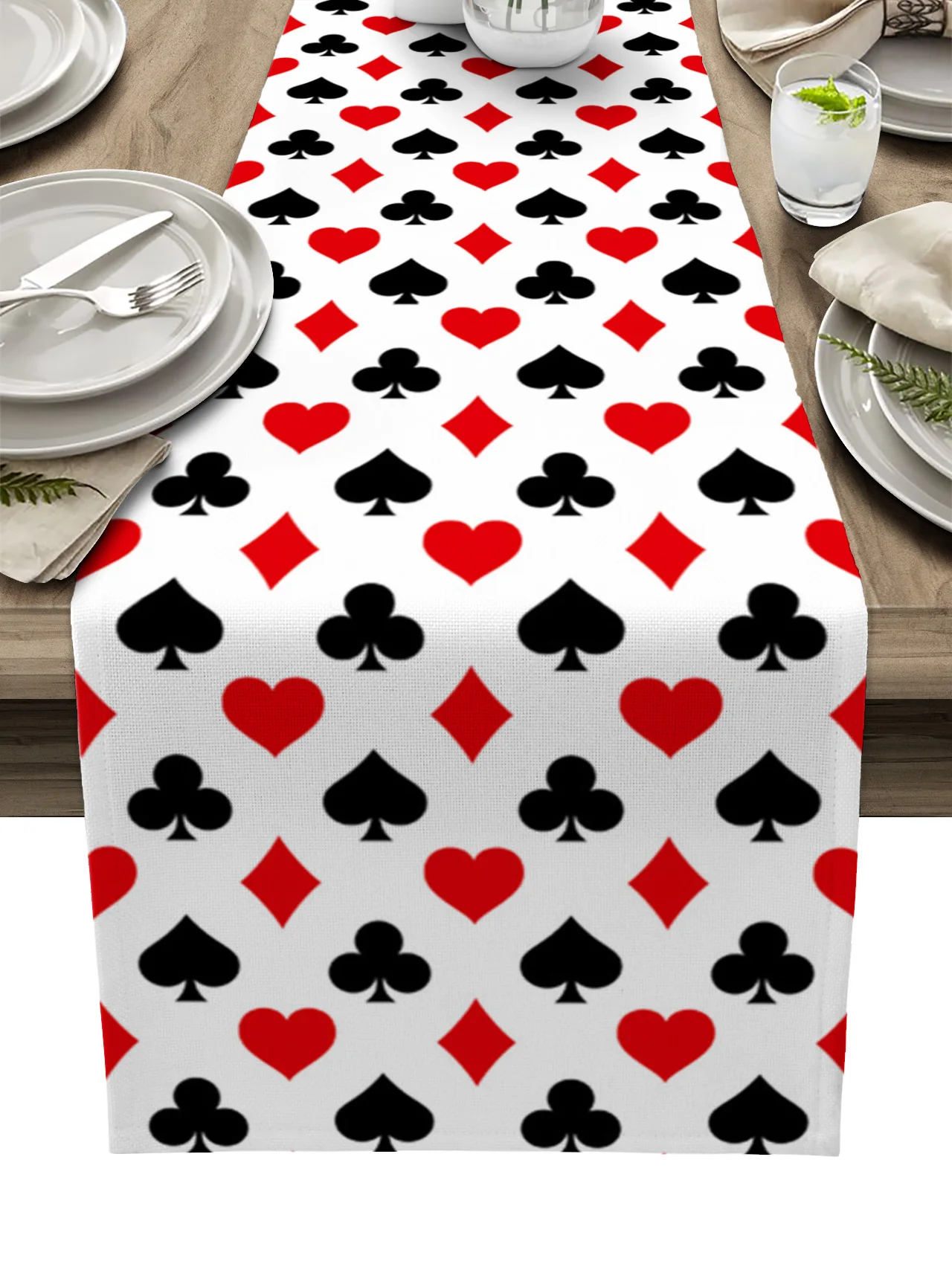 

Squares Spades Hearts Poker Texture Linen Table Runners Kitchen Table Decoration Dining Table Runner Wedding Party Supplies