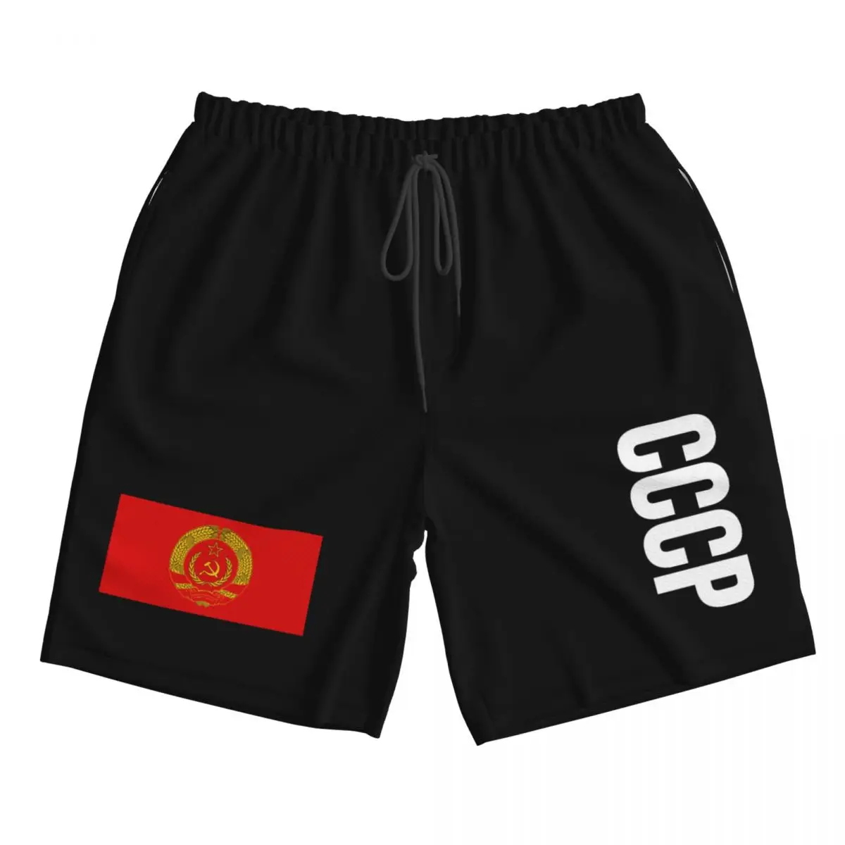 Sportshorts mit Kordelzug am Bund, UdSSR, Hammer, Sichel, Stern, sowjetisches Symbol, CCCP-Textdruck, Unisex, Reise, Strand, Jogger, Freizeitshorts – Detail 6