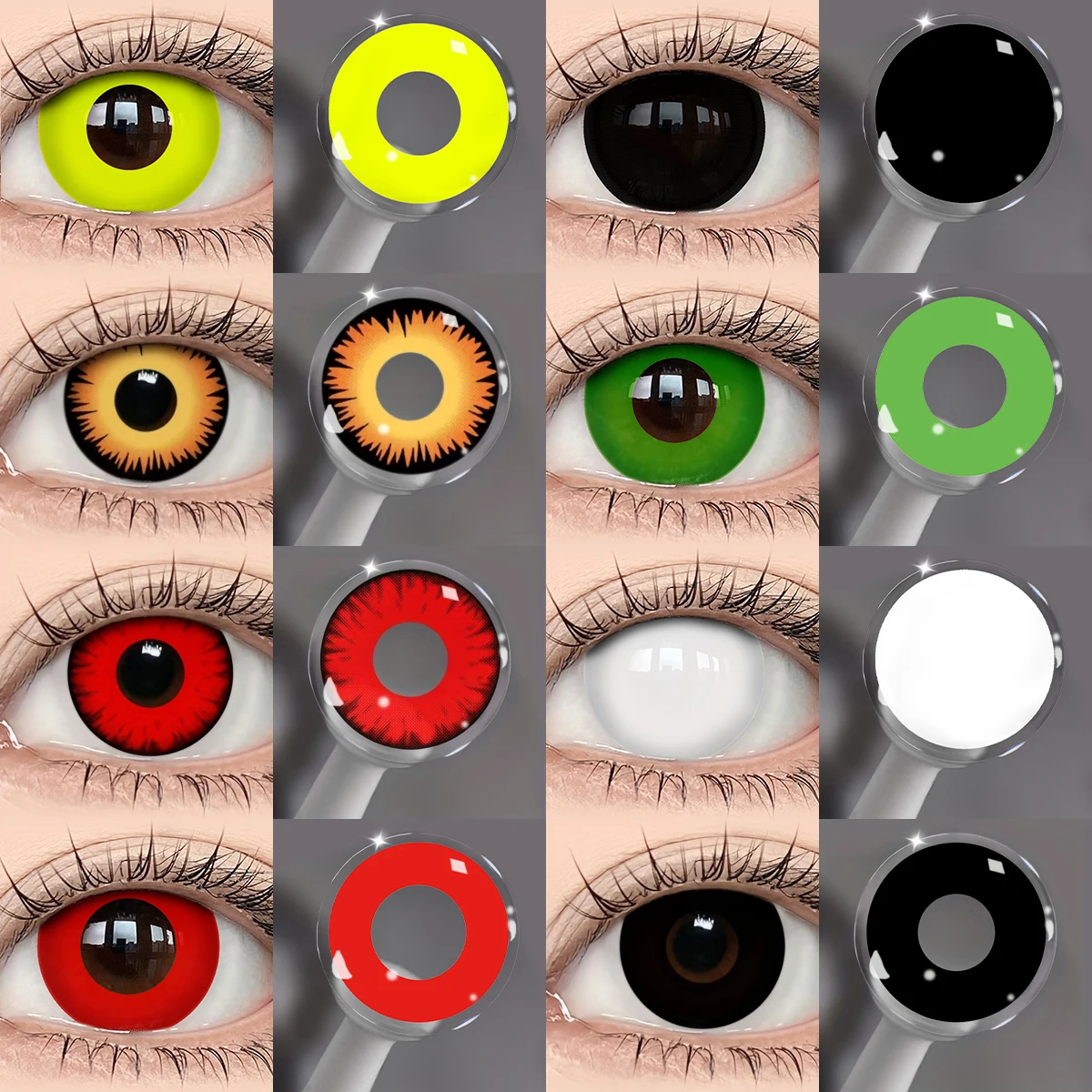 VISUASHOW Blind Block Anime Cosplay Farbige Kontaktlinsen Halbjährliche Myopie Weiche Linse für Weihnachtsfeier Augen-Schönheits-Make-up