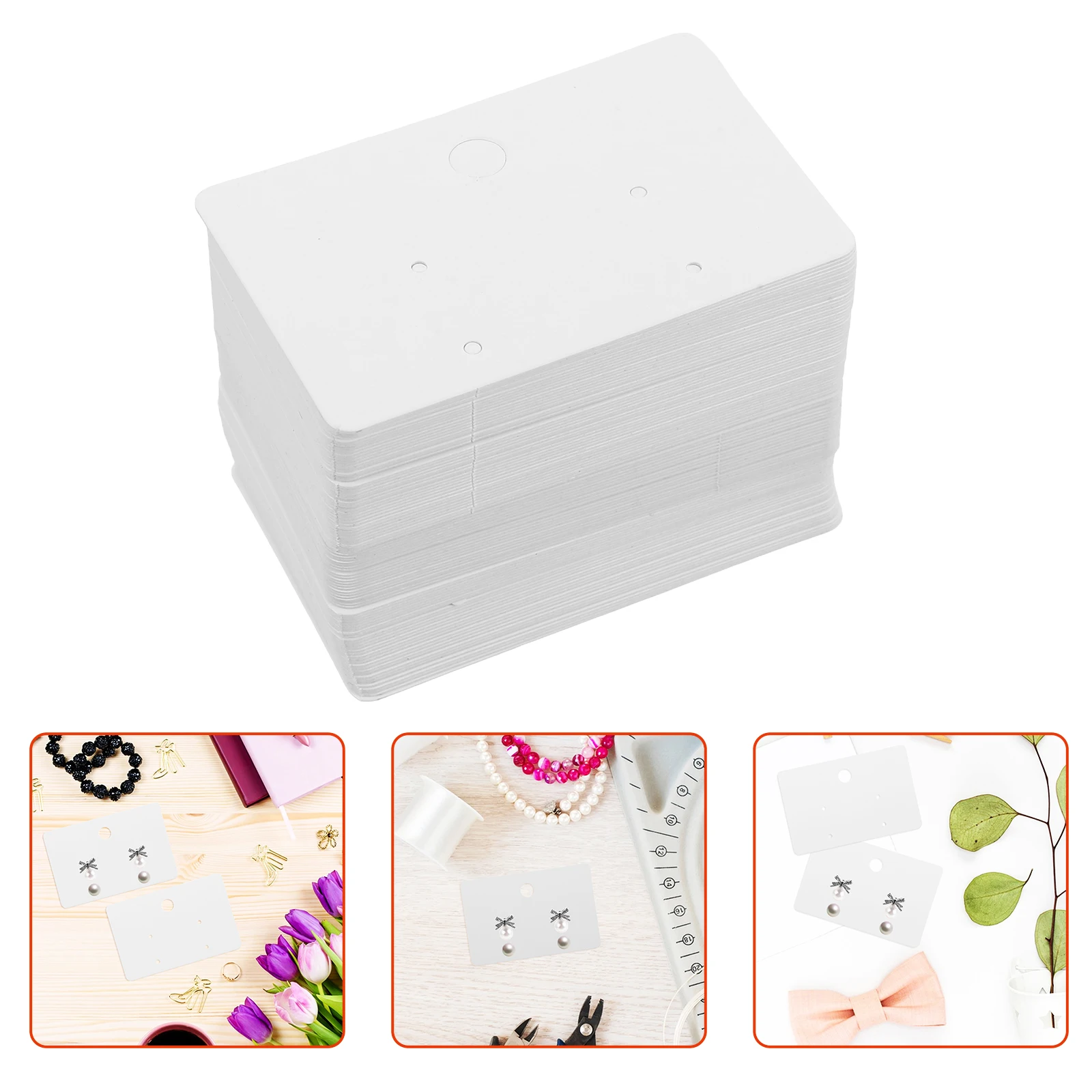 

100 Pcs Jewelry Packaging Cardboard Blank Cards Earring White with Hole Earrings