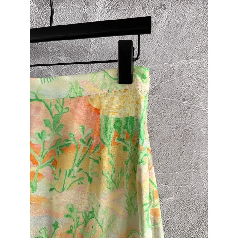 

Green Floral Print Hand Drawn Underwater Tranquility Midi Skirt Linen 2025