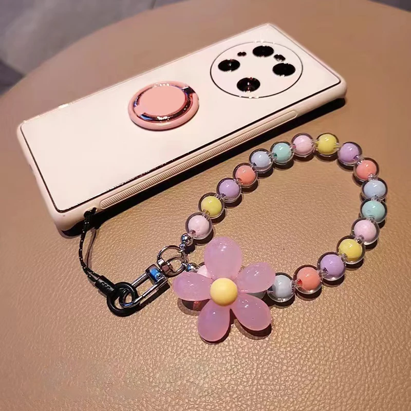 Phone Anti-lost Lanyard Key Short Wrist Pendant Colorful Macaron Round Bead Pendant Women's Hand-held Chain Mobile Phone Lanyard