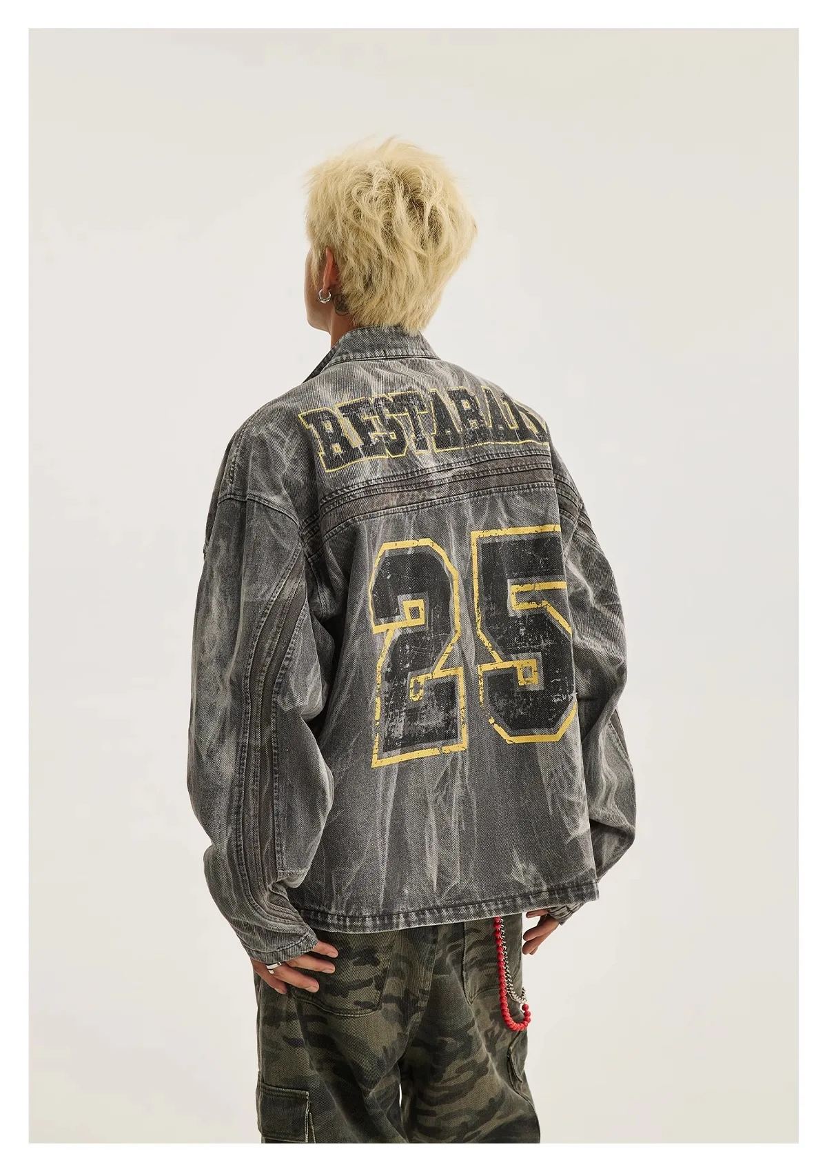 

Goth Printed Denim Jacket Men Harajuku Street Washed Distressed Hip Hop Vintage Jackets for Men Loose Casual Mens Jacket Tops