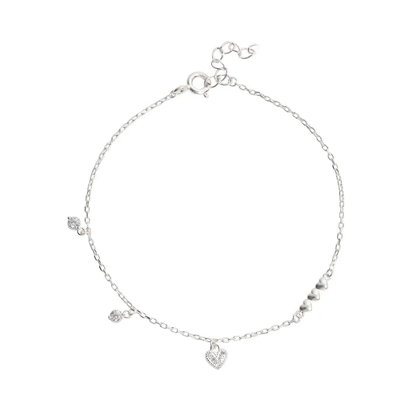 ANENJERY-فضي اللون الحب القلب سوار للنساء ، داينتي الزركون ربط سلسلة ، مجوهرات للبنات ، هدايا عيد