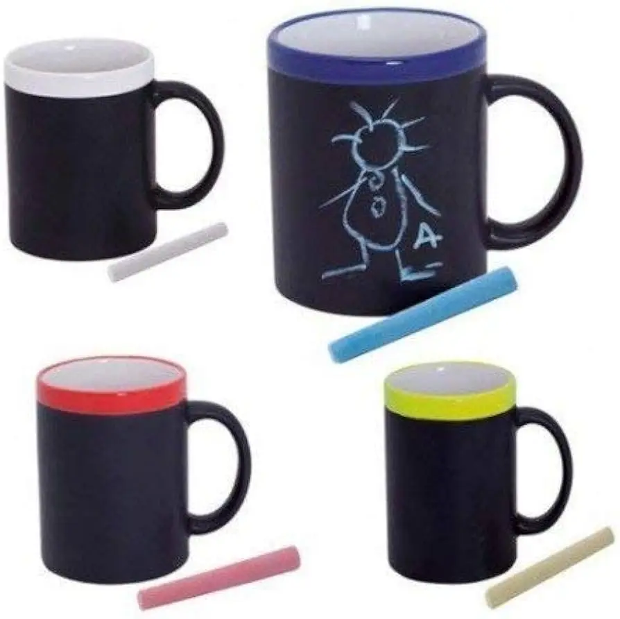 Lote de 12 Tazas de Pizarra para Colorear Pintar + 12 Tizas en Caja Regalo - Regalos, detalles y recuerdos originales para Niños Adolescentes Bodas, Comuniones, Fiestas de cumpleaños, graduaciones