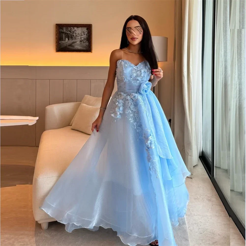 

Customized Saudi Arabia Formal Evening Gown Strapless Ball Anke Length Layered3D Rose Flower Tulle Bespoke Occasion D