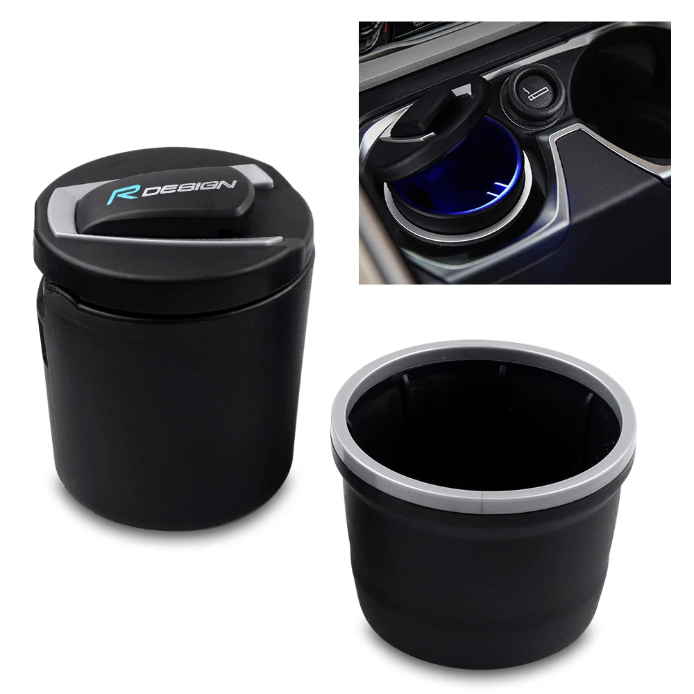 Car Ashtray With Cover LED Portable Ashtray Cup Interior Storage For Volvo Rdesign V40 V50 S40 S80 XC60 S90 XC90 XC40 C40 V90