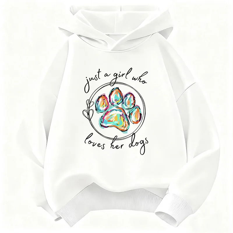 Just A Girl Who Love Her Dog with Paw Design Hoodie Children's Sweatshirt Hoody Casual Hoodies for Boys Girls Clothes