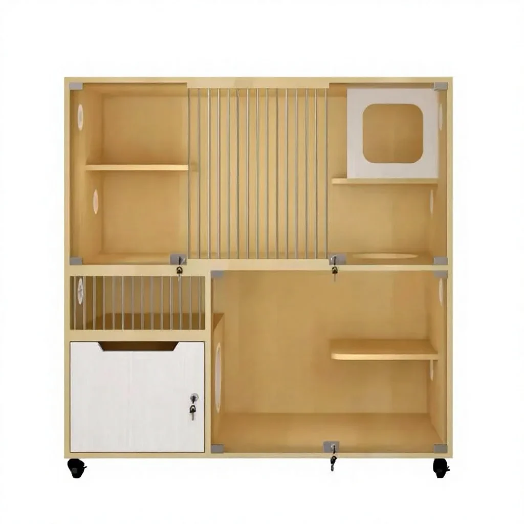 a forCattery Breeding Cabinet Cat House Pet Display Cabinet Summer Washable Cattail Material Ample Space Multi-Level Cage Home