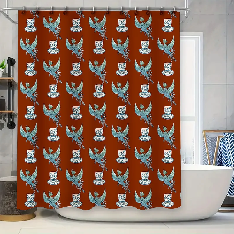 

Blue Bird Shower Curtain Nature Forest Birds Pattern Waterproof Bathroom Decor Vintage Home Decor Teal Bird Lover Gift