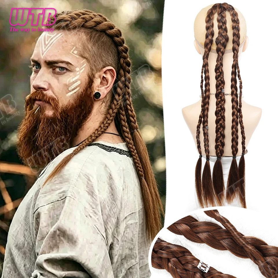 

Men's Handmade Braided Wig Synthetic Wig BB Clip Style Braided Ponytail Wig Suitable for Men's Daily Wear and Holidays