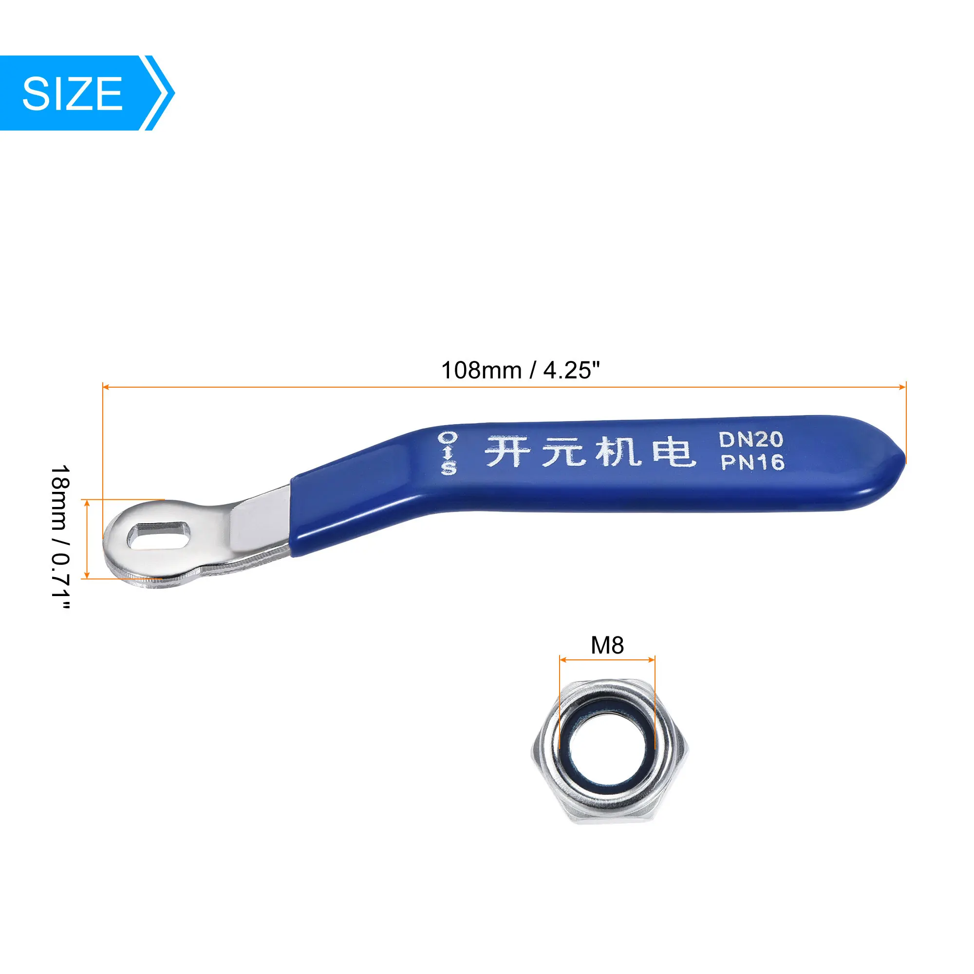 1pcs Valve Handle Lever Handle Iron Chrome Plated Replacement with Plastic Grip Blue for DN20 Ball Valve