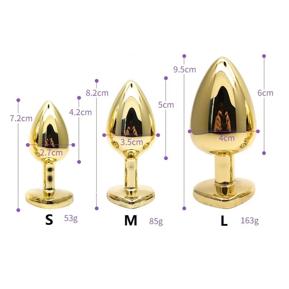 Anal Plug Female Sex toy 3 Sizes Mini Heart Hip Stimulator Smaller Gold-plated Metal Anal Plug Adult Sex Toy For Men Women Game