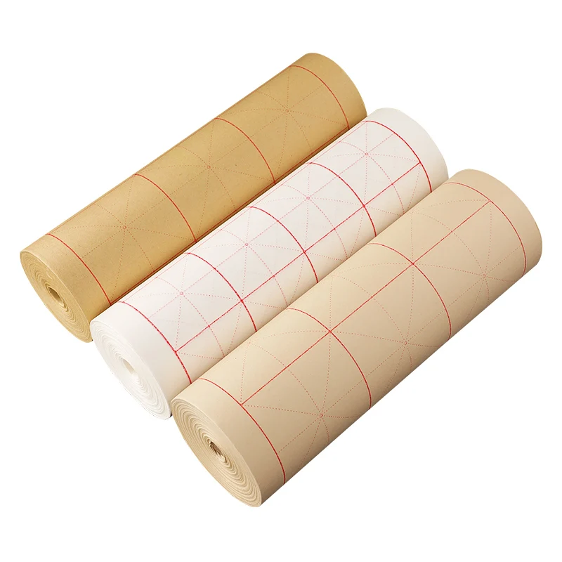 

Long Rolling Bamboo Paper Chinese Calligraphy Xuan Paper with Rice Grids Half Ripe Rice Paper for Calligraphy Writing Rice Paper