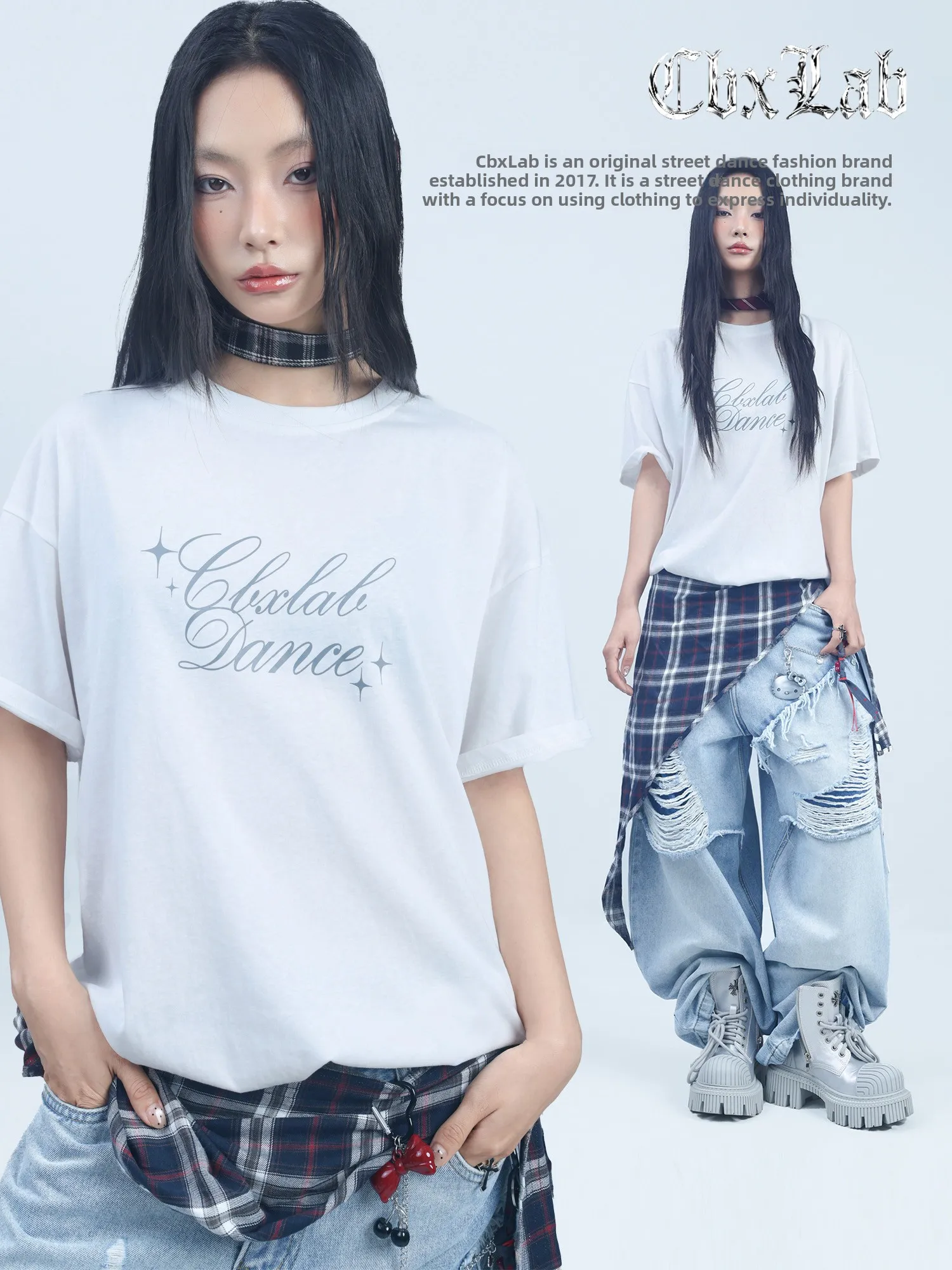 

CBXLAB Street Dance Trendy White Soft Skin-friendly Summer Hip-hop ort Sve Loose oulder Casual Feelings Street T-irt