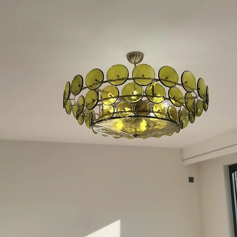 Lorenzo Italian Chandelier Art Glass E14 Bauhaus Amber Green White Lamp for Living Room Kitchen Island Lighting
