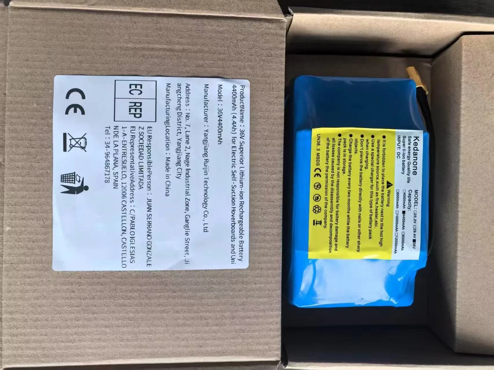 

36V lithium-ion rechargeable battery 4400 mAh 4.4AH lithium-ion battery for electric self-suction hoverboard unicycle
