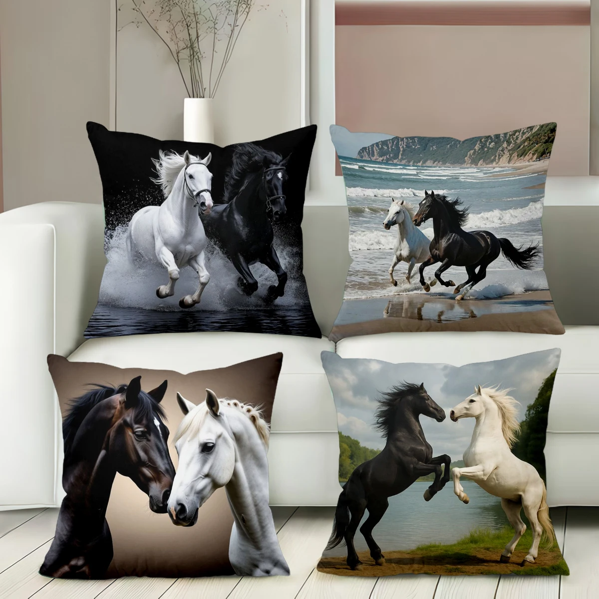 Horse Patterned Cushion Covers Dynamic Horse Images Polyester pillowcase, sofa decorative cushion cov Headboard Pillow