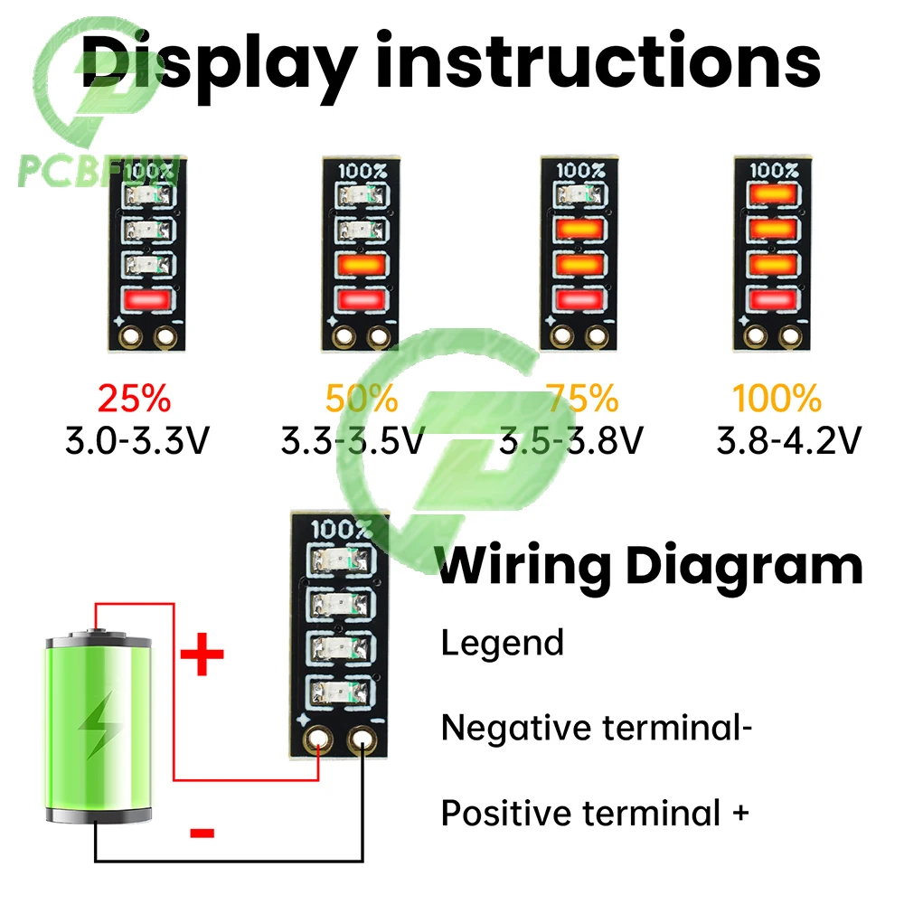 Mini Battery Level Indicator 1S/2S/3S Lithium Battery Capacity Board Power Metering Module with DC LED Display Light Indicator